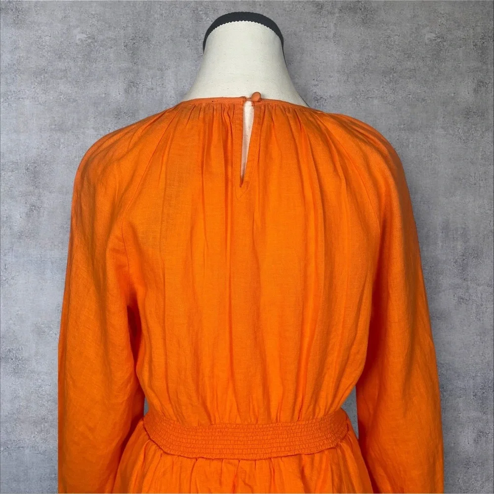 J. Crew NWT Palermo Smocked Waist Linen Orange Mini Dress Womens S Minimalist - Picture 4 of 9